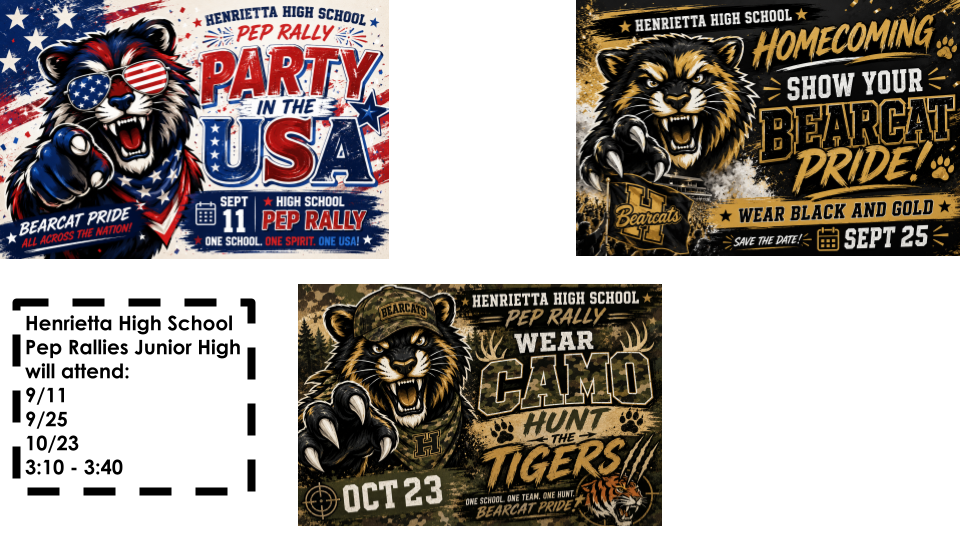 HS pep rally dates JH will attend