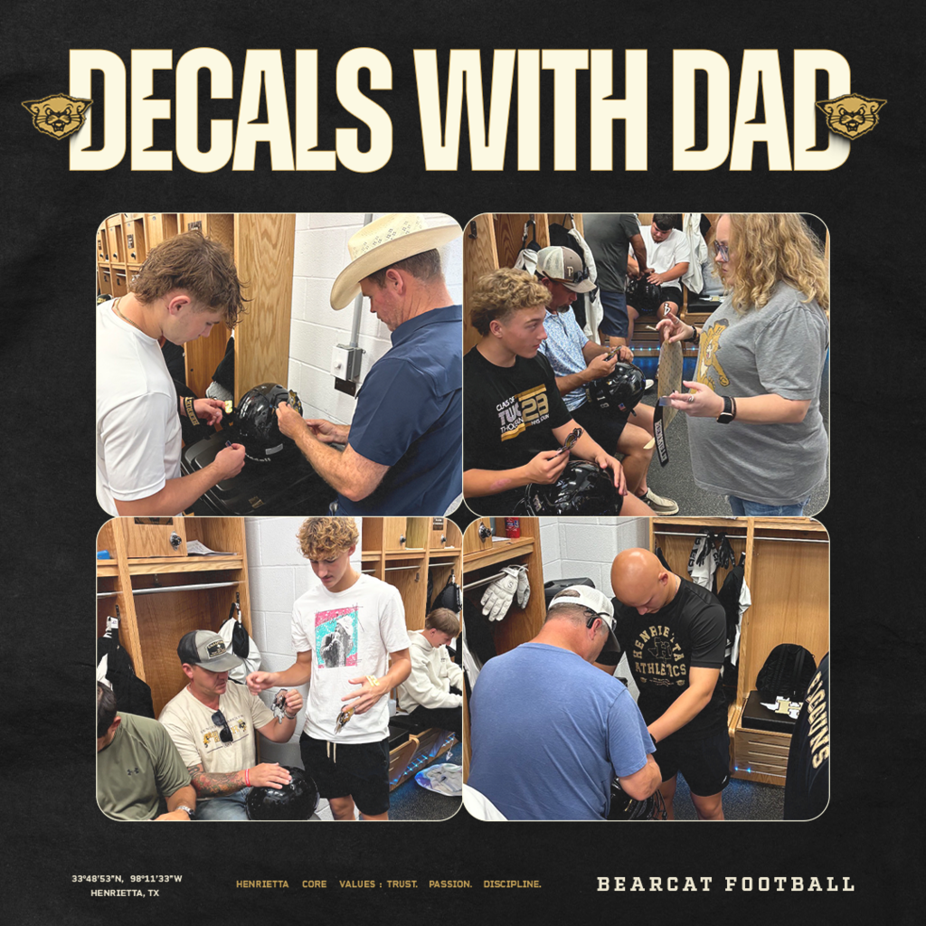 DECALS WITH DAD 🏈  More than putting decals on helmets. It’s about who’s beside you while you do it.  Thank you to everyone who showed up tonight for our Bearcats. Whether you go by Dad, Stepdad, Grandpa, Coach, Mentor, or simply someone important in their life.  These are the moments that make Friday nights mean a little more.  Helmets ready. Memories made. Now it’s time to play ball.    #TPD | #HenriettaFB