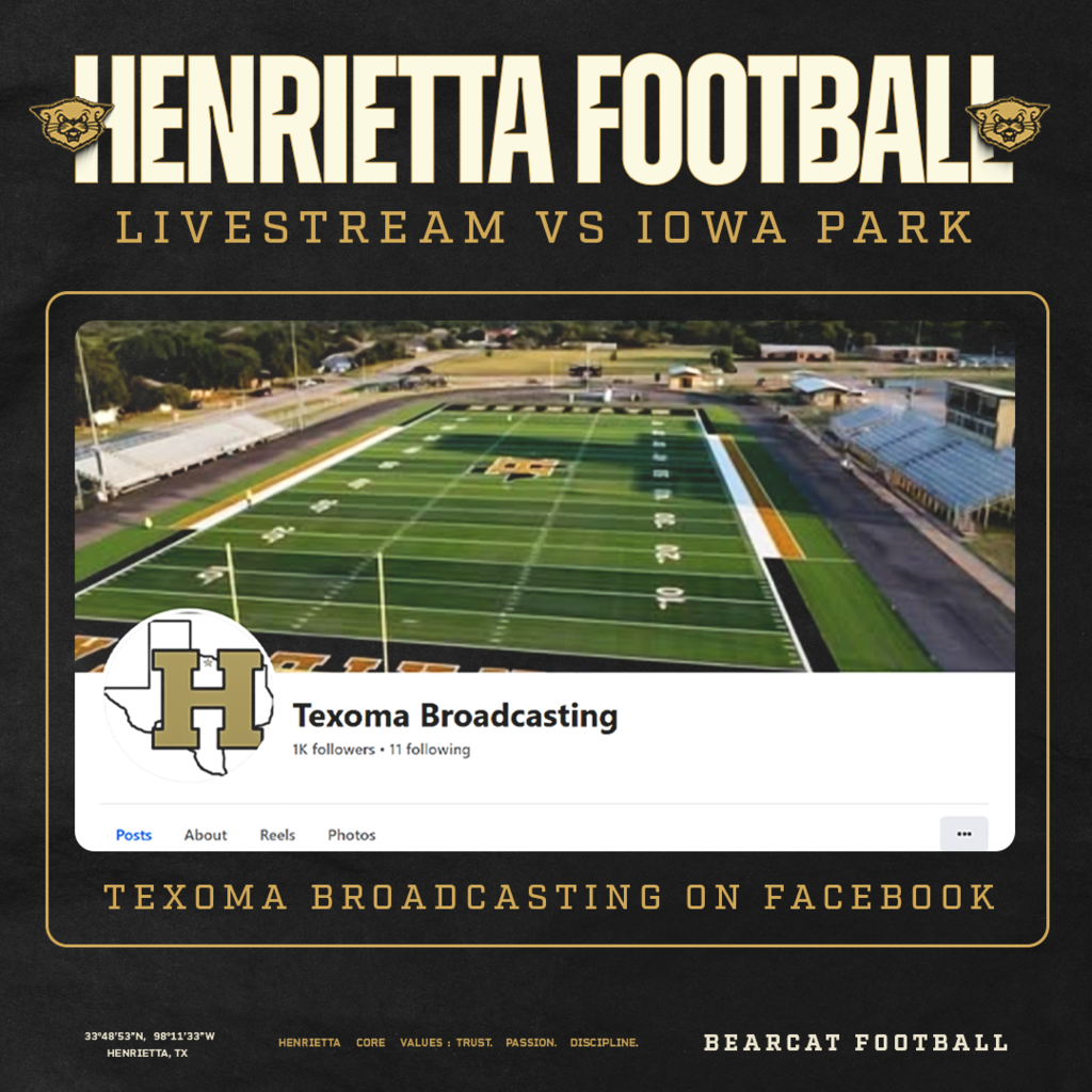 Can’t make it to Bearcat Stadium tonight? Watch the Bearcats take on Iowa Park live at 7:00 PM! 🎥🏈  📺 Livestream Options:  • Texoma Broadcasting on Facebook, LINK: https://tinyurl.com/mr5bf5m2  • Hudl Fan, LINK: https://tinyurl.com/4mz7uuxe • Or Scan the QR code on the graphic for Hudl Fan  #TPD | #HenriettaFB