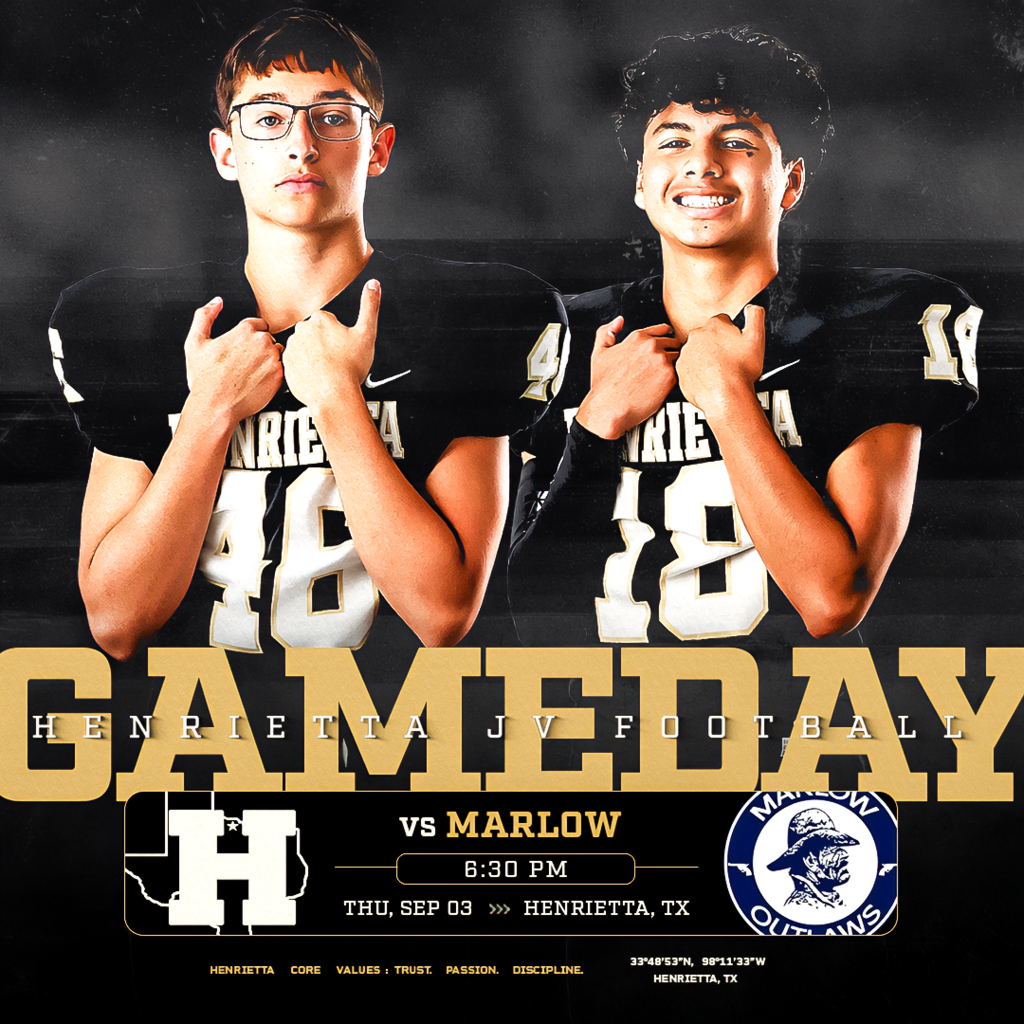 JV GAMEDAY. Back at Bearcat Stadium tonight. Time to go to work! 🆚 Marlow Outlaws ⏰ 6:30 PM 📍 Bearcat Stadium #TPD | #HenriettaFB