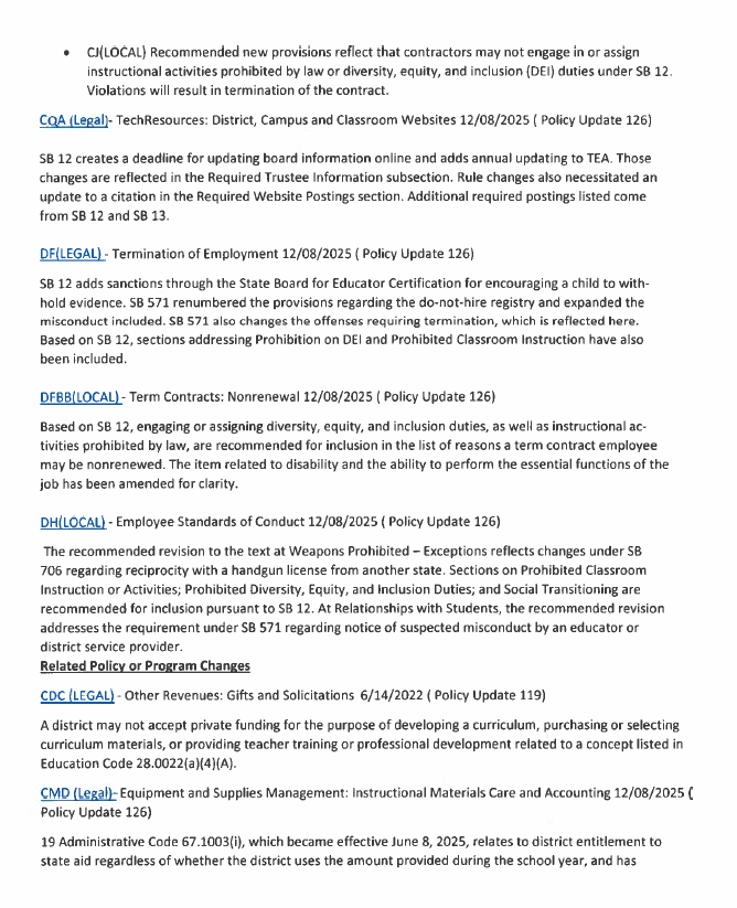 Document page with text titled "Recommended Provisions" and "Employee Revisions to Test" under "Prohibited Clauses".