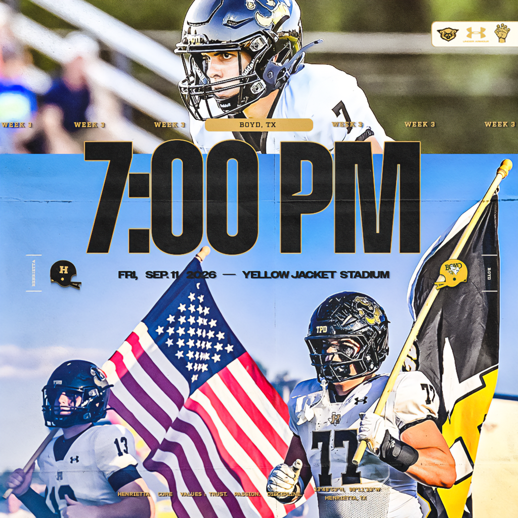 🏈 WEEK 3 | BEARCATS ON THE ROAD  A new week and another opportunity. The Bearcats head to Boyd this Friday night for a Week 3 matchup with the Yellowjackets.  🆚 Boyd 📅 Friday, Sept. 11 ⏰ 7:00 PM 📍 Yellowjacket Stadium | Boyd, TX  And a special thank you to Amy Martin for capturing so many incredible moments of our student-athletes across all of our sports. Your time, talent, and willingness to be there for our kids and programs means a whole lot to Henrietta Athletics. We appreciate you! 📸  #TPD | #HenriettaFB