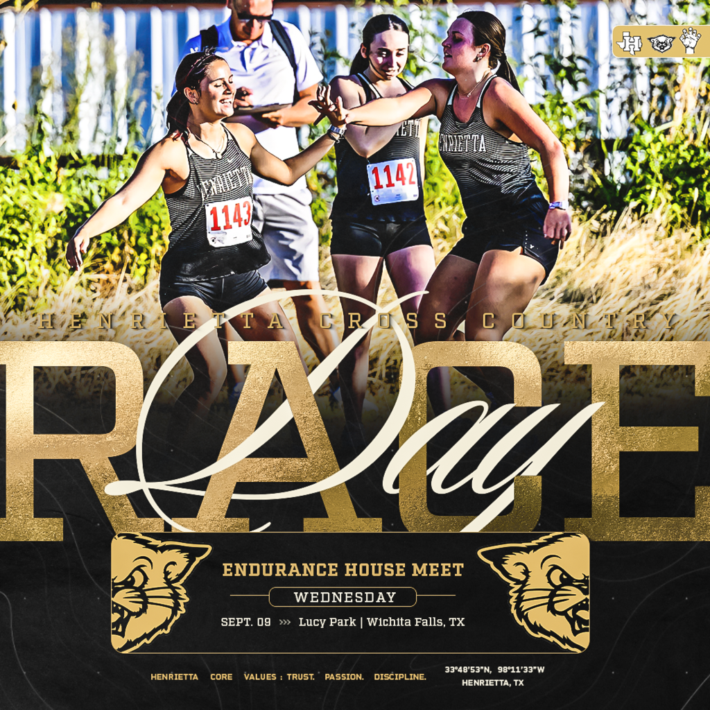 RACE DAY | HENRIETTA CROSS COUNTRY The Bearcats & Ladycats are back on the course Wednesday at the Endurance House Meet! 📅 Wednesday, Sept. 9 📍 Lucy Park | Wichita Falls, TX Run for each other. Compete with purpose. Finish strong. 🐾 TRUST. PASSION. DISCIPLINE. #TPD | #HenriettaXC