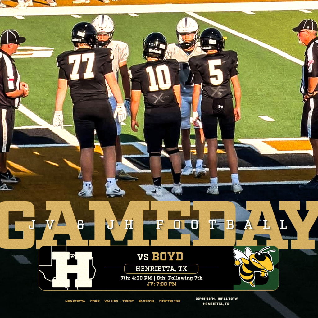 🏈 GAMEDAY IN HENRIETTA! It’s a full night of Bearcat Football as 7th Grade, 8th Grade, and JV all take on the Boyd Yellowjackets at home! 📅 Thursday, Sept. 10 📍 Bearcat Stadium | Henrietta, TX 🏈 7th Grade — 4:30 PM 🏈 8th Grade — Following 7th 🏈 JV — 7:00 PM Three games. One home field. Come out and support the Bearcats! #TPD | #HenriettaFB