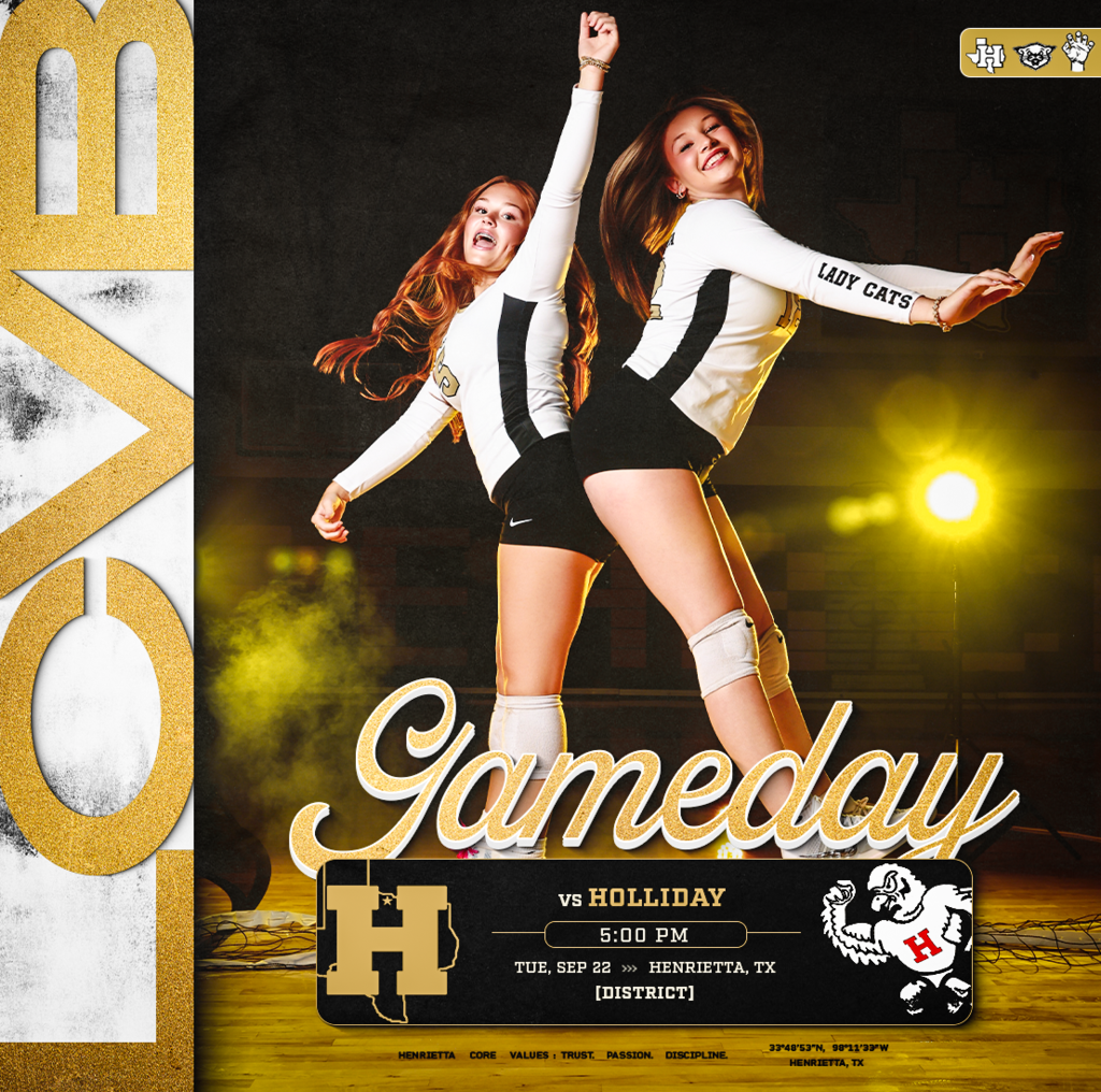🏐 DISTRICT GAMEDAY | HERE WE GO! District play starts tonight in Henrietta! 🖤💛 The Ladycats open their district schedule at home against Holliday! 🆚 Holliday 🏐 JV | 5:00 PM 🏐 Varsity | Following JV 📍 Henrietta, TX A new season starts tonight. Come out, bring the energy, and help us pack the gym for the Ladycats! 🐾 #TPD | #LCVB