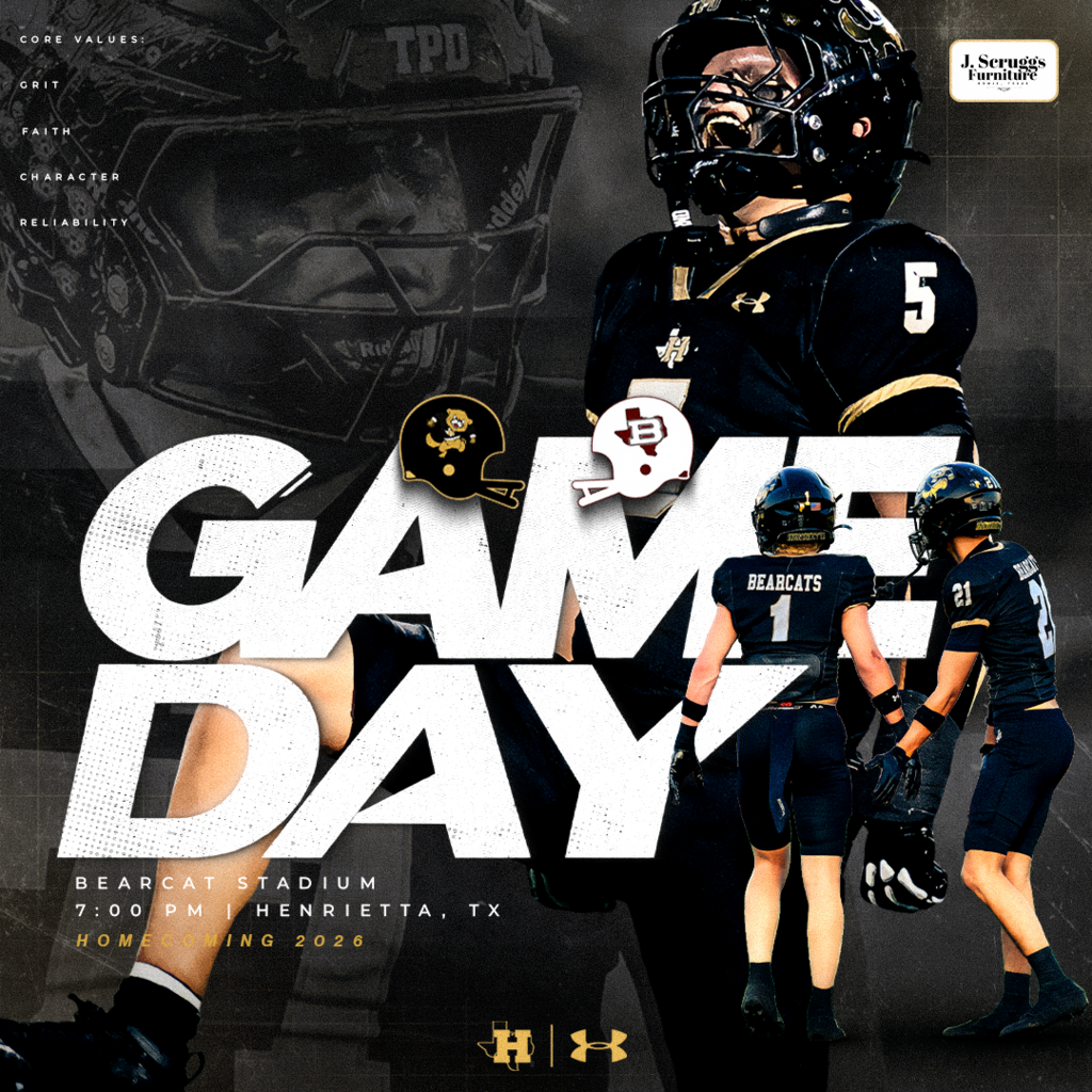 🏈 HOMECOMING GAMEDAY | BEARCATS AT HOME The Bearcats are back under the lights at Bearcat Stadium Friday night as we welcome Bridgeport to town! 🆚 Bridgeport Bulls ⏰ 7:00 PM 📍 Bearcat Stadium | Henrietta, TX Bearcat Nation, pack the stands, bring the energy, and make it a Homecoming night to remember! #TPD | #HenriettaFB