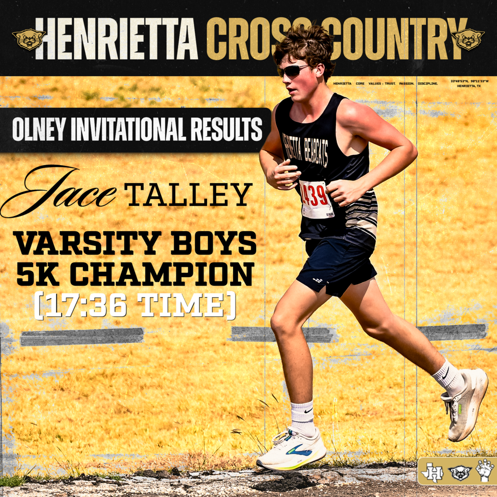 🏃♂️🏆 OLNEY INVITATIONAL CHAMPION | JACE TALLEY A look back at Wednesday’s Olney Invitational, where Jace Talley brought home the Varsity Boys 5K Championship with a time of 17:36! 🥇 An outstanding performance and a great day representing Henrietta Cross Country. Way to compete, Jace! TRUST. PASSION. DISCIPLINE. #TPD | #HenriettaXC