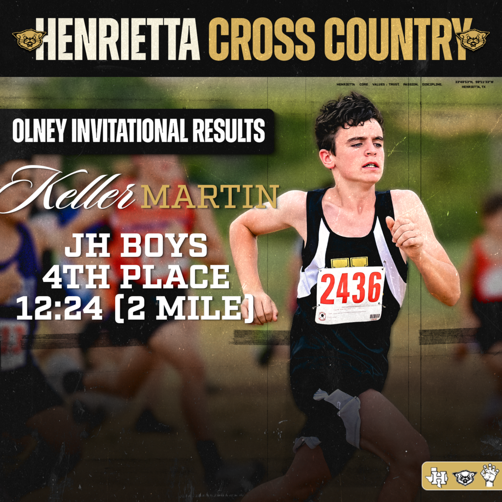 🏃♂️ OLNEY INVITATIONAL | JH RESULTS Another strong performance from Wednesday’s Olney Invitational! Keller Martin raced his way to a 4th-place finish in the Junior High Boys 2 Mile, crossing the line in 12:24! 🏅 4th Place | JH Boys ⏱️ 12:24 | 2 Mile Way to compete and represent Henrietta, Keller! Keep running. Keep working. #TPD | #HenriettaXC
