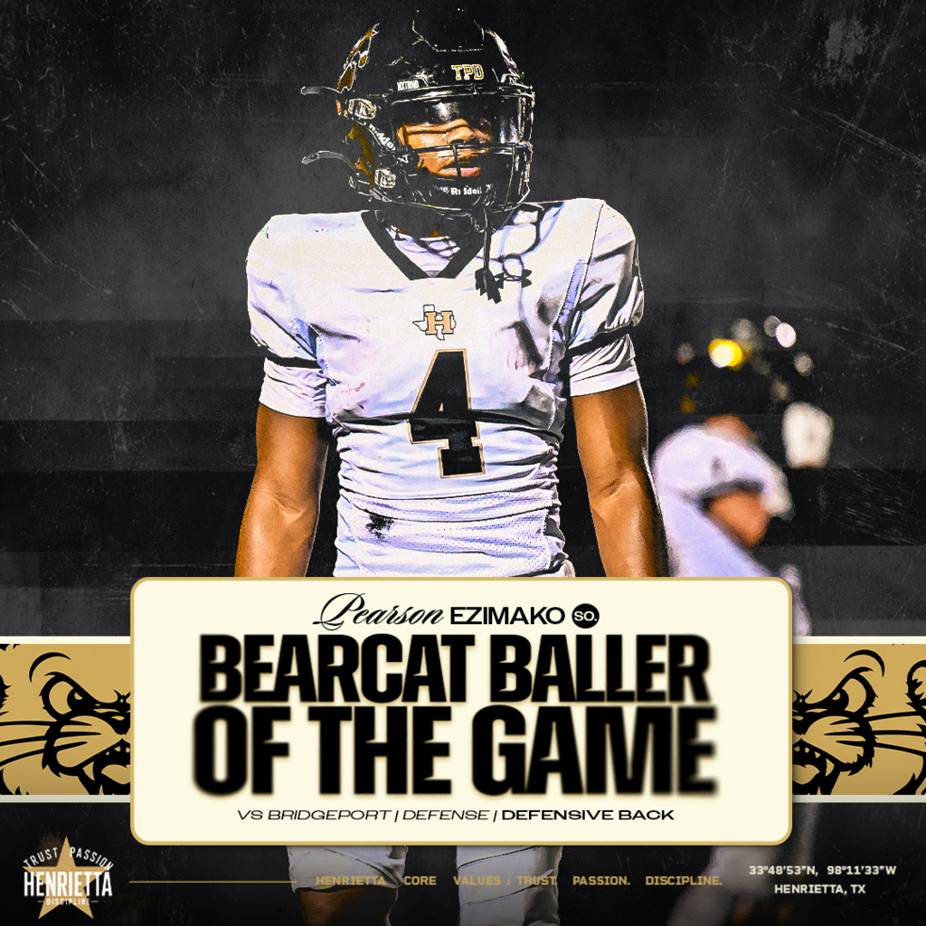 BEARCAT BALLER OF THE GAME | DEFENSE Pearson Ezimako | Sophomore | Defensive Back Pearson earns Defensive Bearcat Baller of the Game honors vs. Bridgeport. Flying around on the back end and doing his job for the Bearcat defense. Keep working, #4. #TPD | #HenriettaFB
