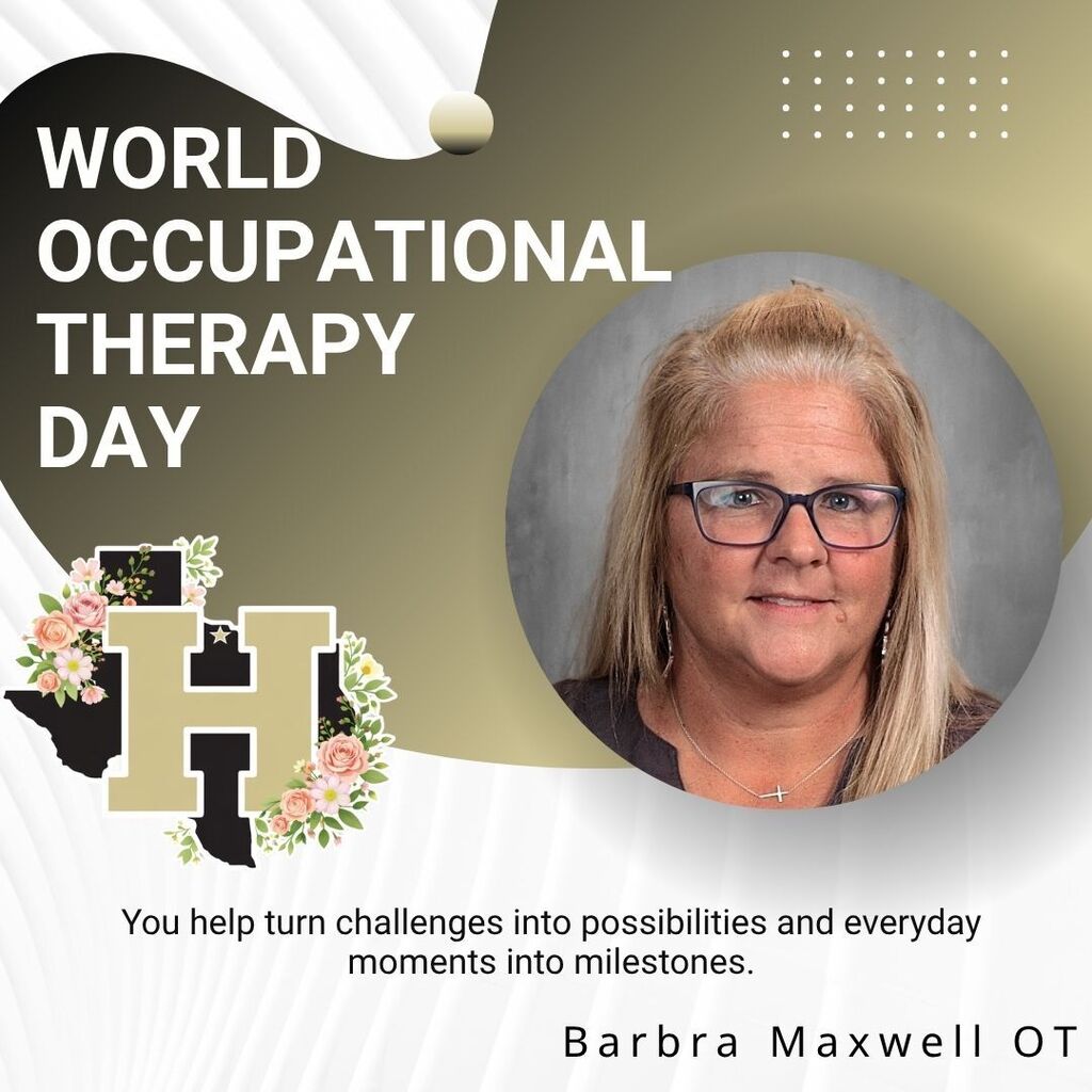 A woman with blonde hair and glasses is featured. Text reads "World Occupational Therapy Day."