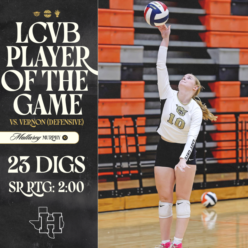 🛡️ Defensive Player of the Game — Mallarey Murphy 🏐 LCVB DEFENSIVE PLAYER OF THE GAME | vs. VERNON Mallarey Murphy #10 got it done defensively against Vernon! 🐾 23 Digs 🎯 2.00 Serve Receive Rating Great work keeping plays alive and giving the Ladycats opportunities to attack. Way to compete, Mallarey! 🖤💛 #TPD