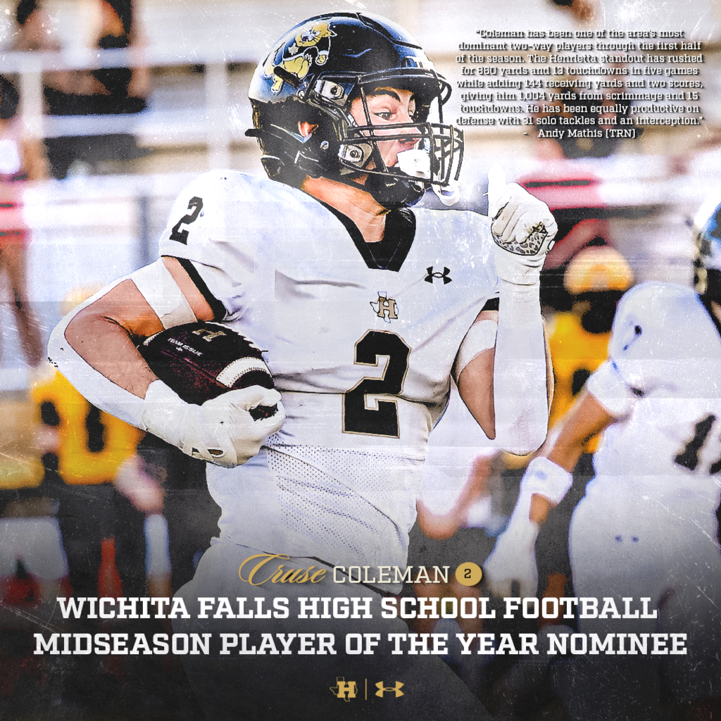 Cruse Coleman has been selected as one of 11 standout players from 11 area teams for the Times Record-News Wichita Falls High School Football Midseason Player of the Year ballot! Bearcat Nation, let’s show up for #2! 🗳️ Voting closes Sunday at NOON. Cast your vote and help represent Henrietta! VOTE FOR CRUSE HERE: https://www.msn.com/en-us/sports/high-school-sports/vote-now-wichita-falls-high-school-football-midseason-player-of-the-year/ar-AA2dF1wB?ocid=BingNewsSerp&utm_source=chatgpt.com #TPD | #HenriettaFB