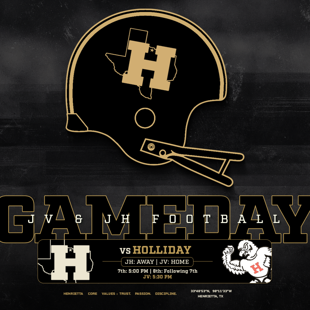 🏈 JV & JH FOOTBALL | GAMEDAY It’s Henrietta vs. Holliday! Our Junior High Bearcats hit the road, while JV defends home turf tonight! 📍 JH @ Holliday 7th | 5:00 PM 8th | Following 7th 📍 JV vs. Holliday | Bearcat Stadium Kickoff | 5:30 PM #TPD