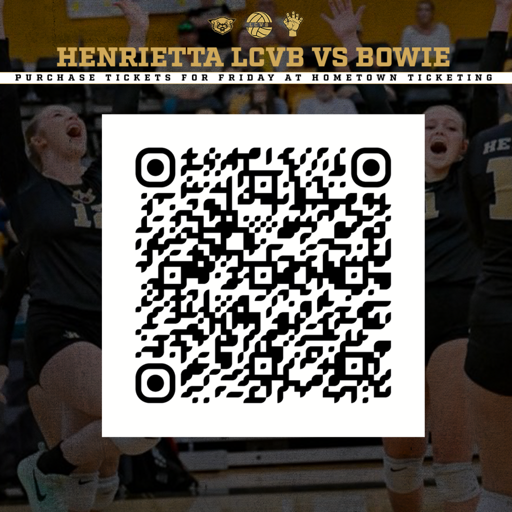 🏐🏈 A BIG FRIDAY FOR HENRIETTA ATHLETICS! The Ladycats take on Bowie, and Bearcat Football battles the Merkel Badges this Friday! 🎟️ Volleyball tickets may be purchased through the link below or by scanning the QR code on the volleyball graphic: LINK: https://events.hometownticketing.com/boxoffice/henriettaisd/L2VtYmVkL2FsbA%3D%3D Football ticket information is available by scanning the QR code on the football graphic or the link below: LINK: https://events.hometownticketing.com/boxoffice/henriettaisd/L2VtYmVkL2FsbA%3D%3D Make your Friday plans early, grab your tickets, and come support our Bearcats and Ladycats! #TPD