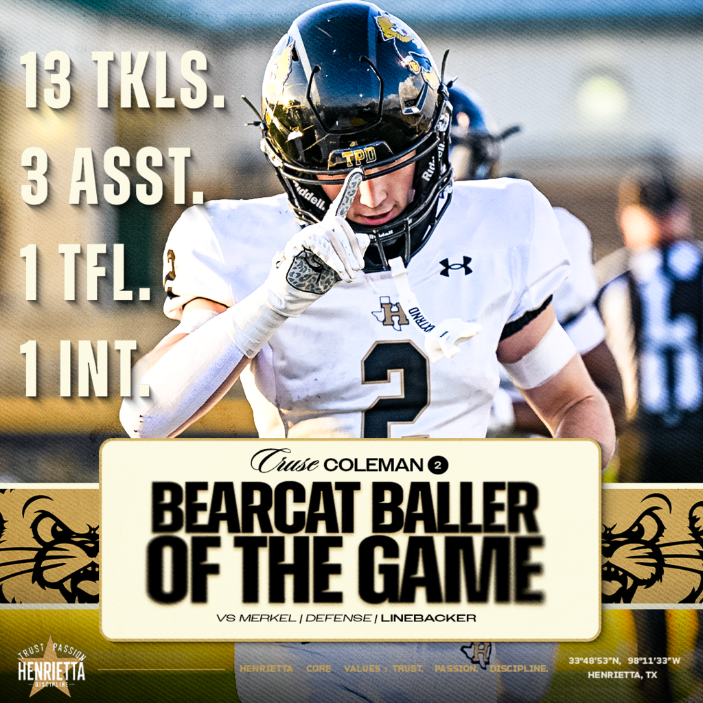 🚨 BEARCAT BALLER VS. MERKEL | DEFENSE Cruse Coleman #2 | Linebacker 13 TKL | 3 AST | 1 TFL | 1 INT Physical. Active. Around the football. #2 brought it from the second level. 🔥 #TPD | #HenriettaFB