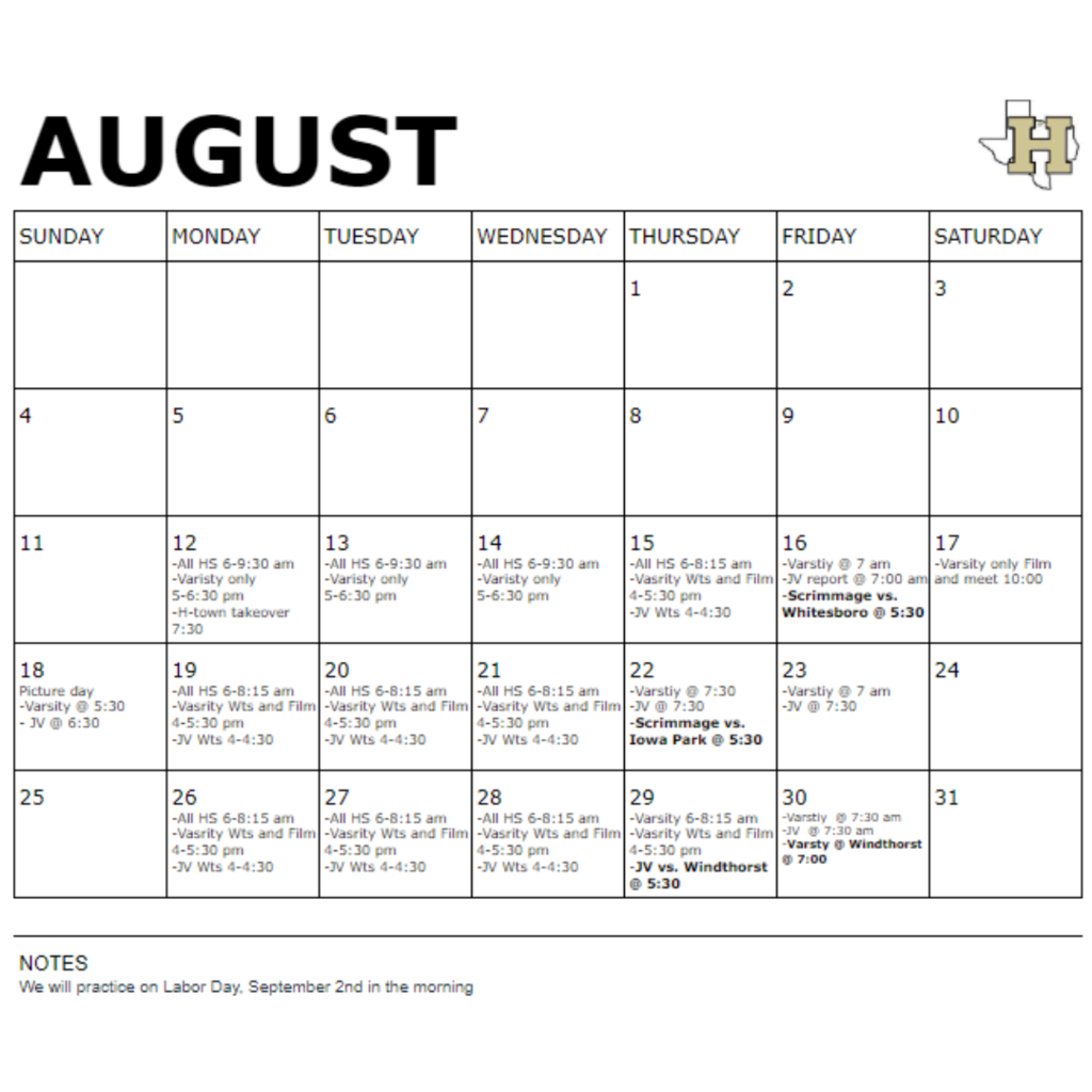 August Calendar
