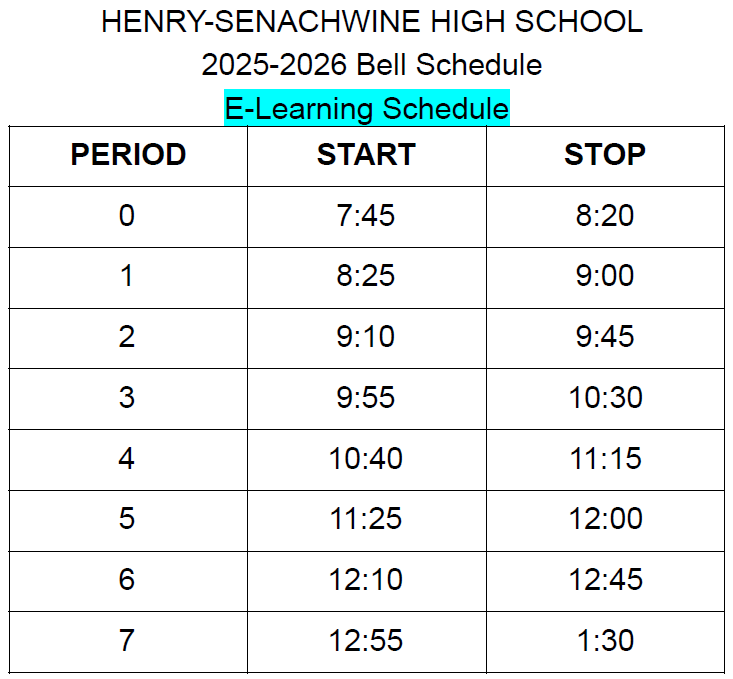 e-learning bell schedule 