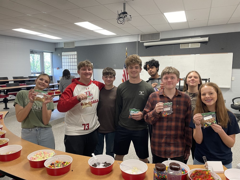 group of students with snacks