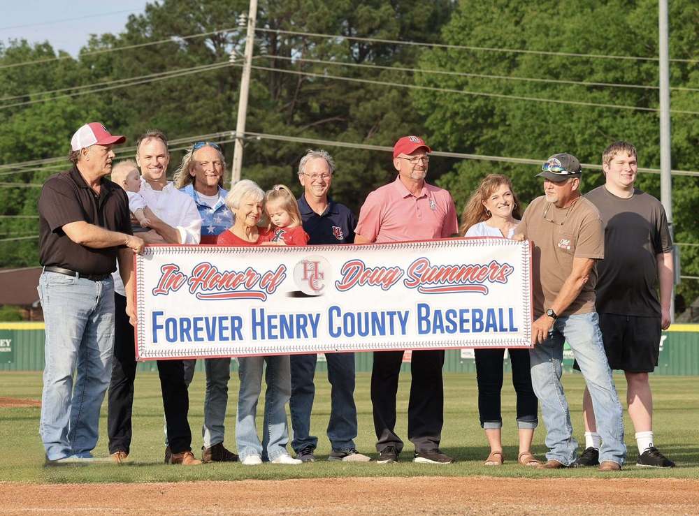 group with banner