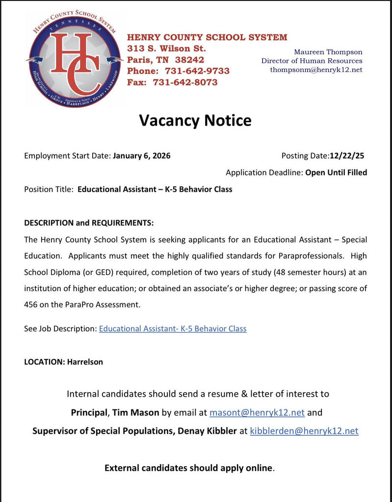 Educational Assistant Position Available for K-5 Behavior Class. Apply Today!
