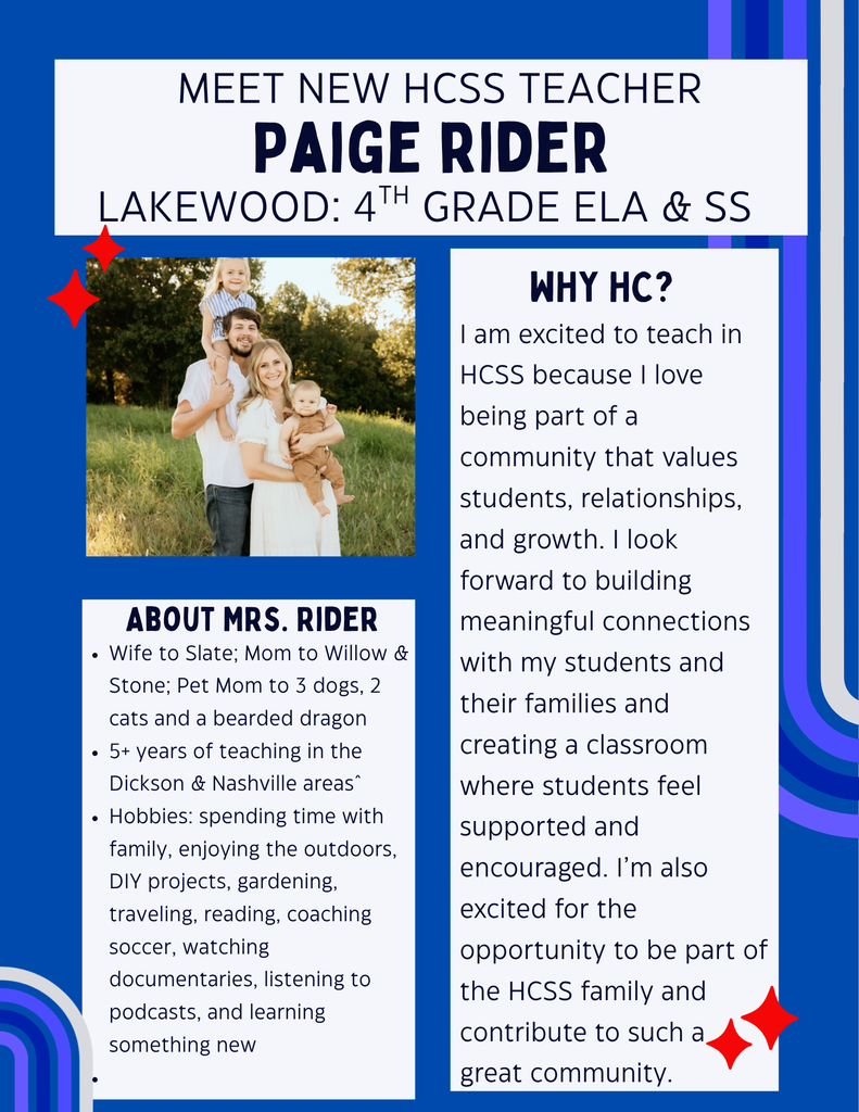Welcome to HCSS, Mrs. Rider!