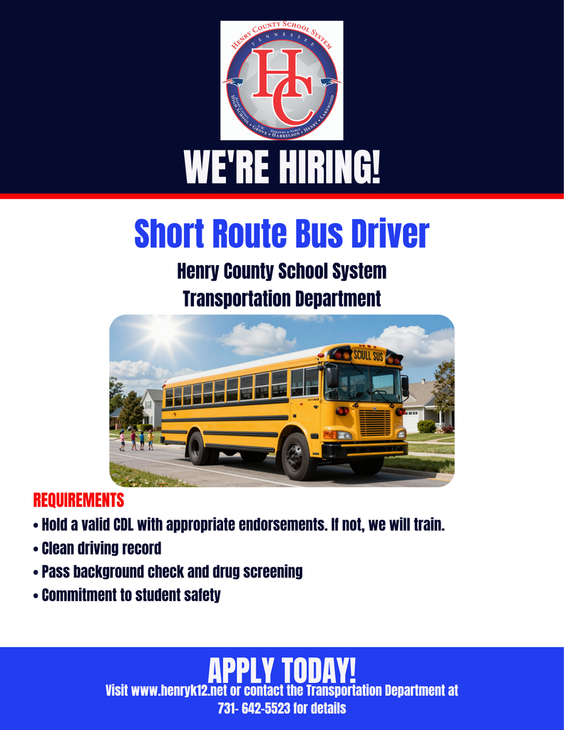 We are Hiring! Short Route Bus Driver. Apply Today!