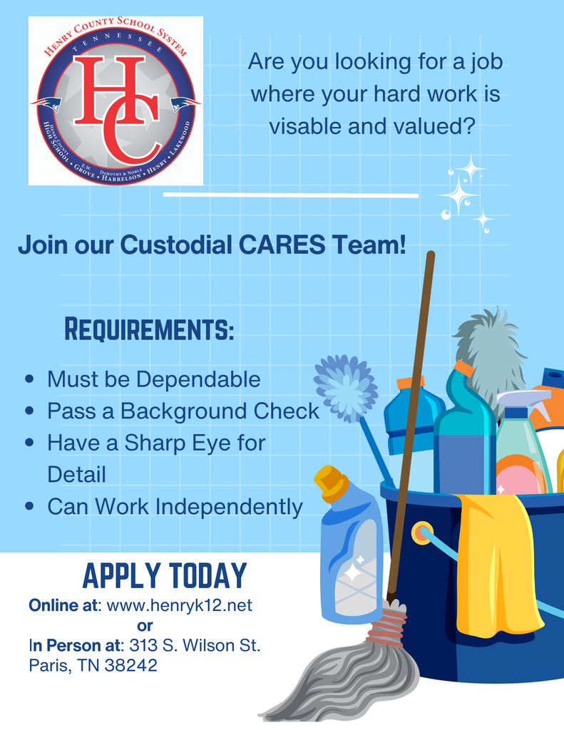 Become a Henry County Schools custodian! Apply Today!