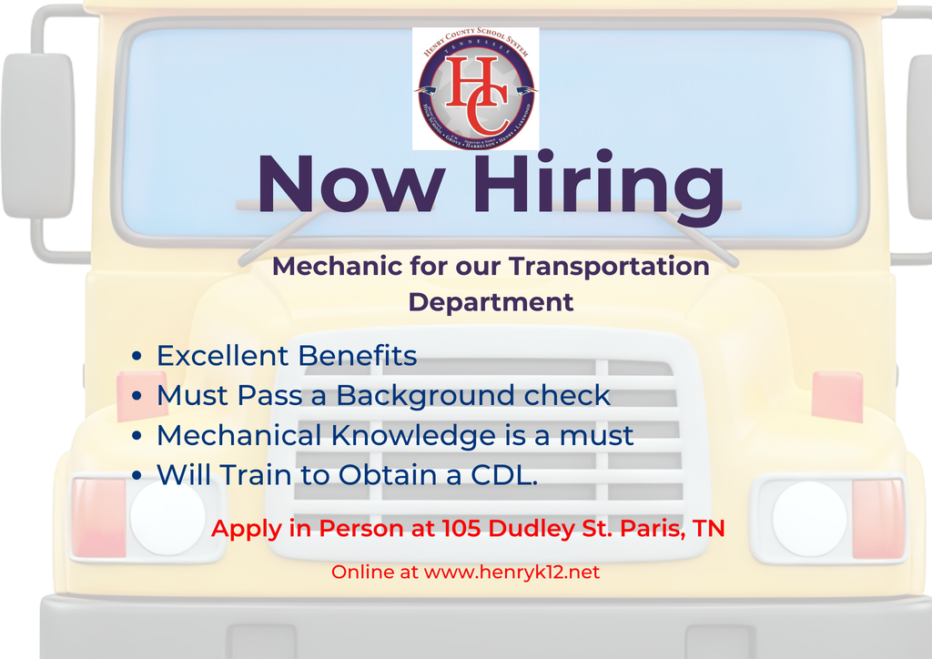 Help Keep our Transportation Department Moving! Now Hiring a Mechanic. Apply Today!