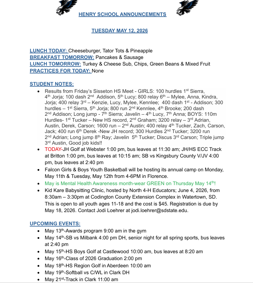 5-12-26 Daily Announcements