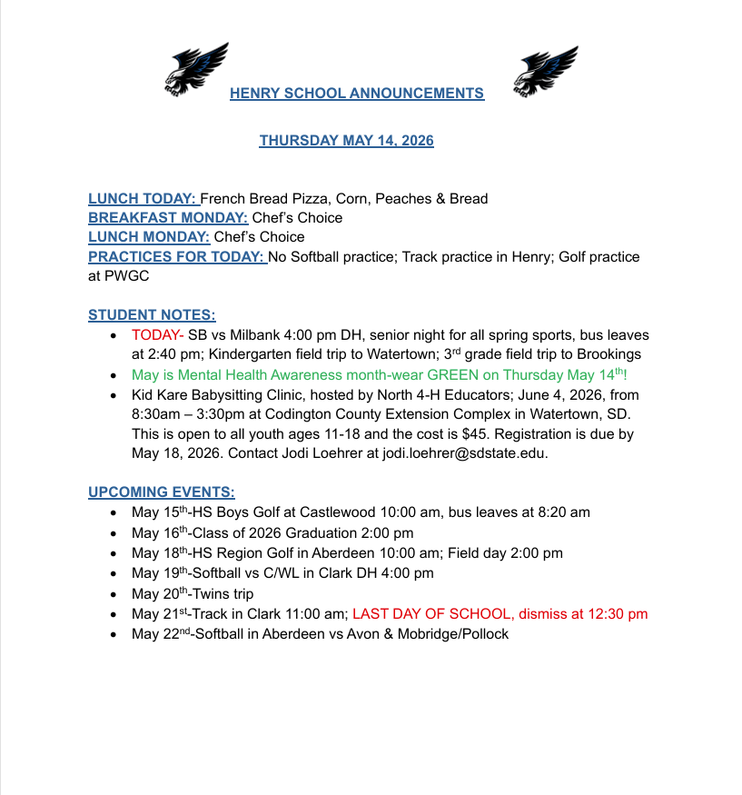5-14-26 Daily Announcements