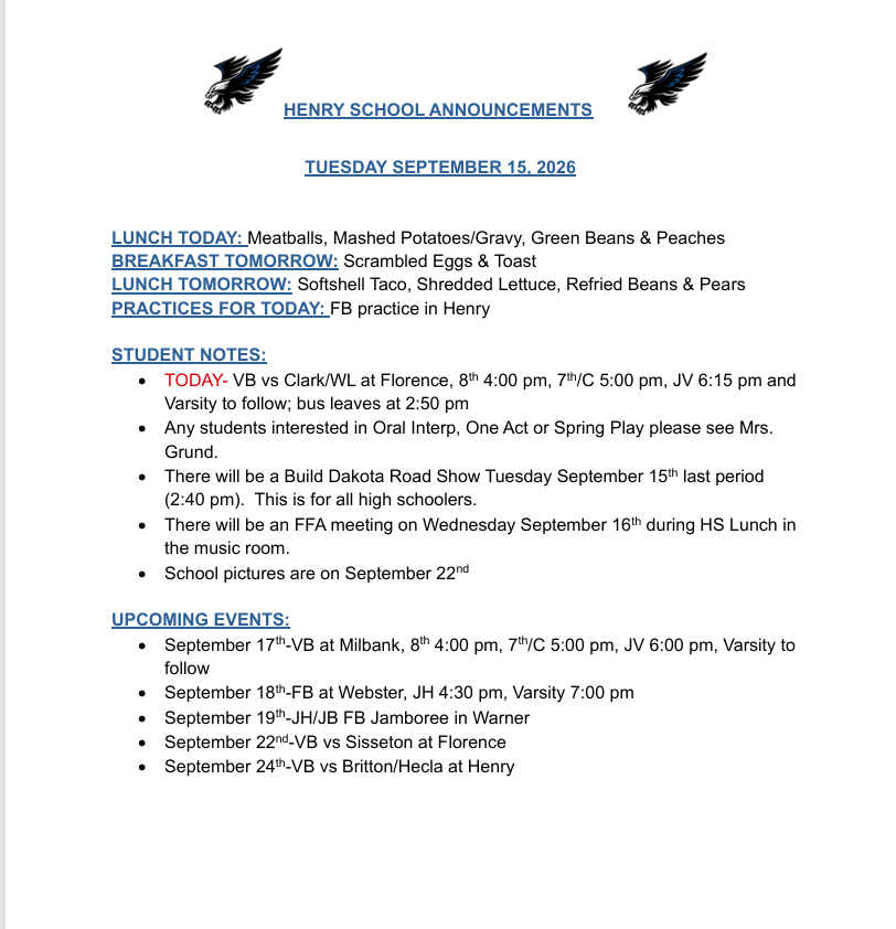 9-15-26 Daily Announcements