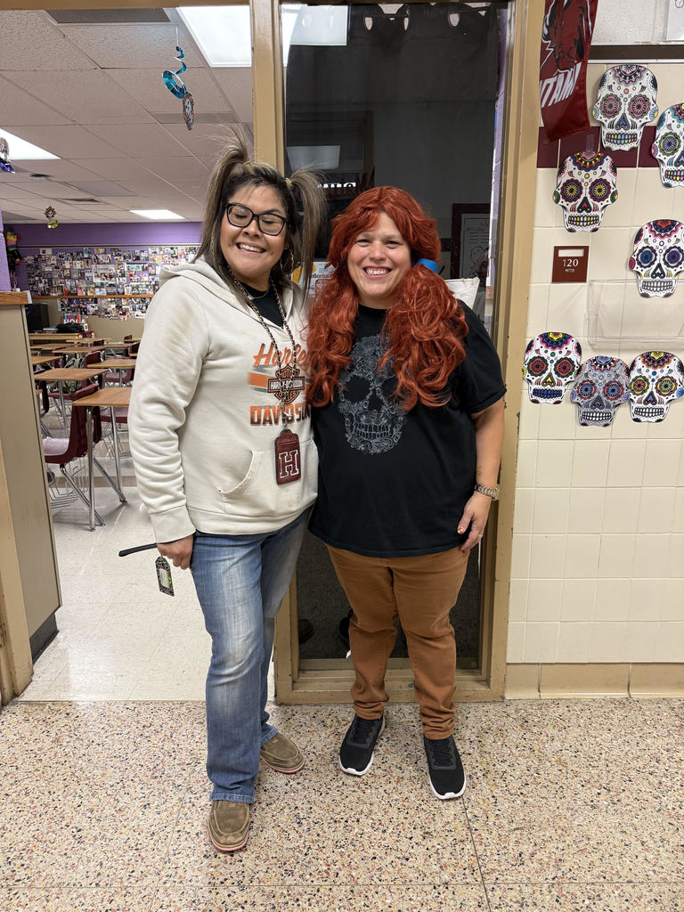 Ms. Ellis and Ms. Avila on Crazy Hair Day for HHS Red Ribbon Week.