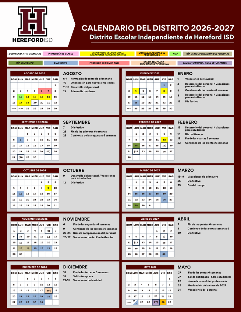 2026-2027 Calendar Spanish)