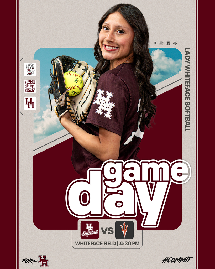 A woman in a maroon shirt holds a softball glove and ball. The background shows a blue sky with clouds. The words "game day" are written in bold letters.