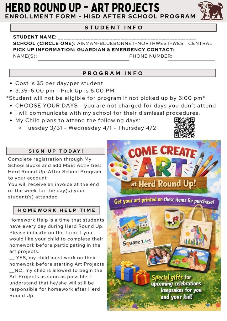 Square 1 Art Enrollment Form