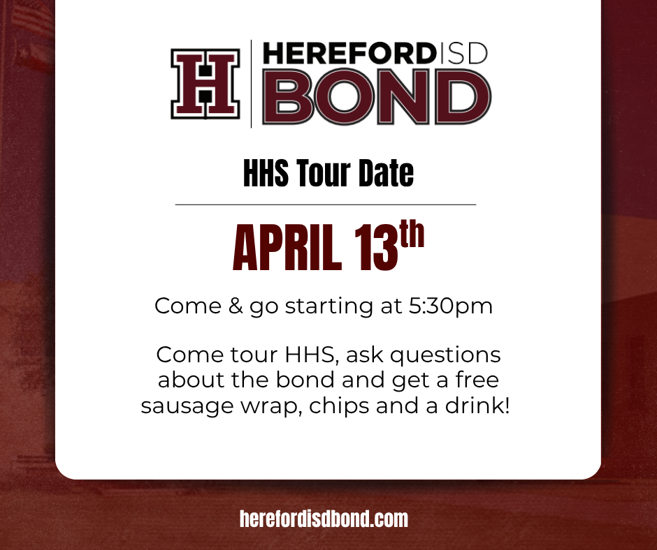 A white rectangular banner with a maroon background. It displays an announcement for a tour date at HHS.