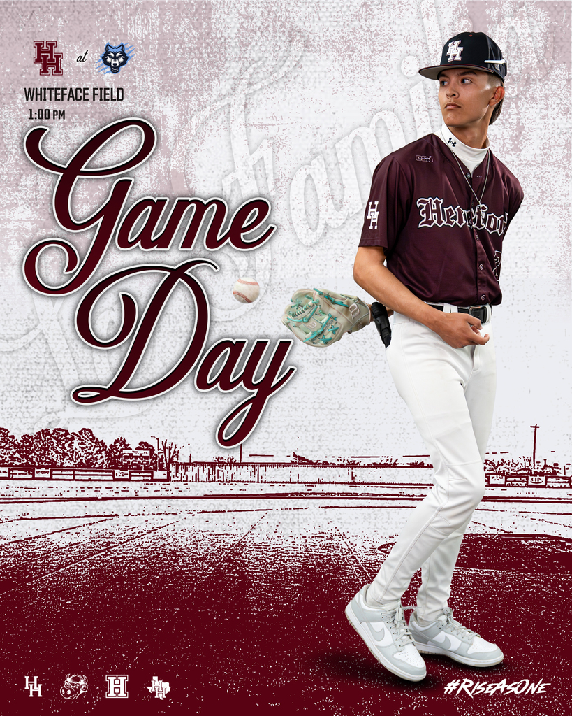 Poster with a baseball player in maroon and white uniform, holding a bat, against a red background.