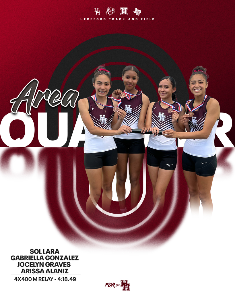 Four women in maroon and white uniforms holding batons pose for a photo on a maroon background.