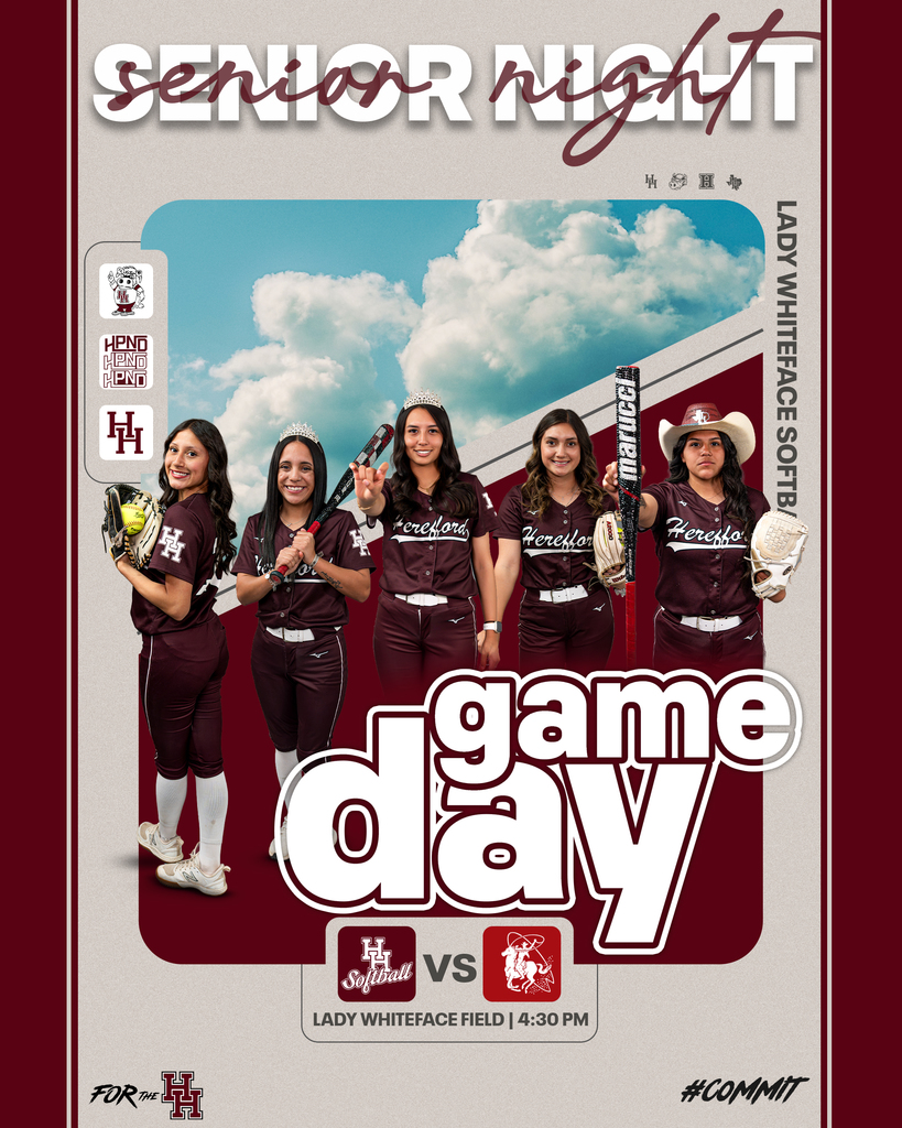 Five women stand on a field holding baseball bats. They wear brown uniforms. The words "Senior Night" and "Game Day" are displayed.