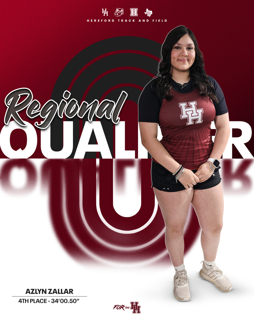 Athlete stands in front of a red, black, and white background. The poster says "Regional Qualifier" and the athlete's name and position.