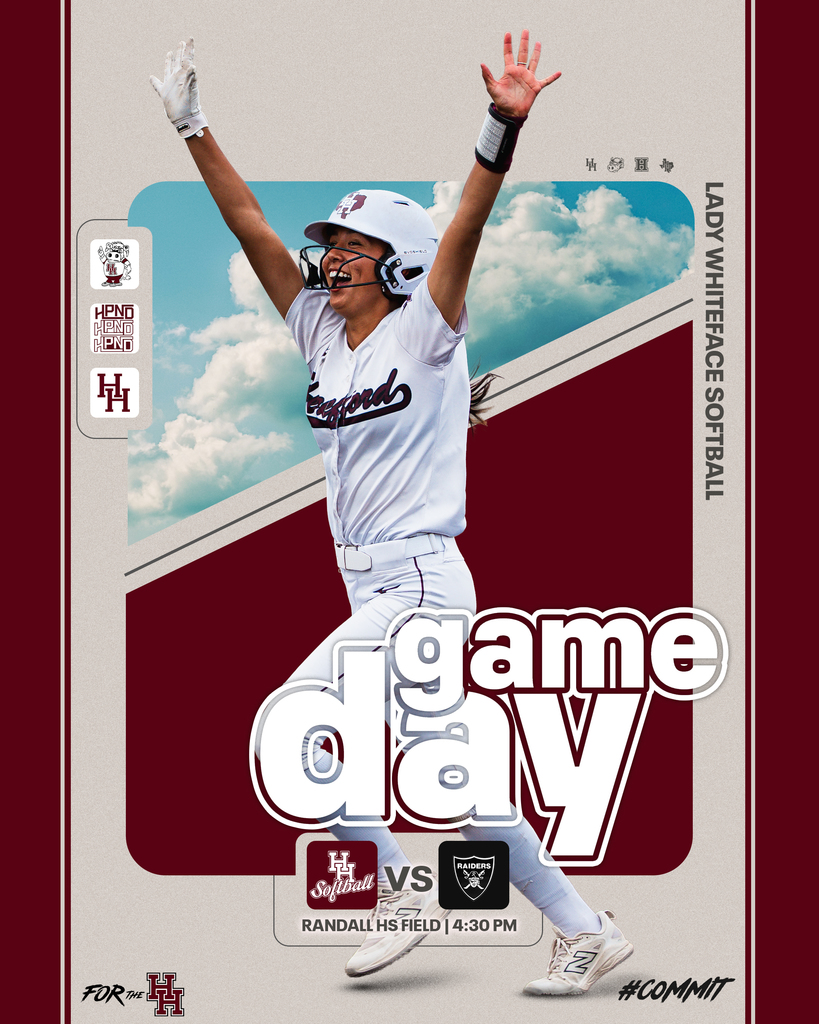 A poster features a softball player in a white uniform with raised arms, wearing a helmet. Background shows a sky with clouds.
