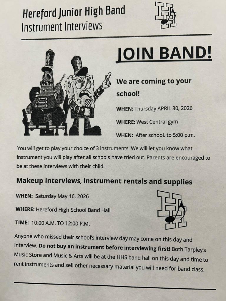 HJH Band Tryouts for 5th Grade