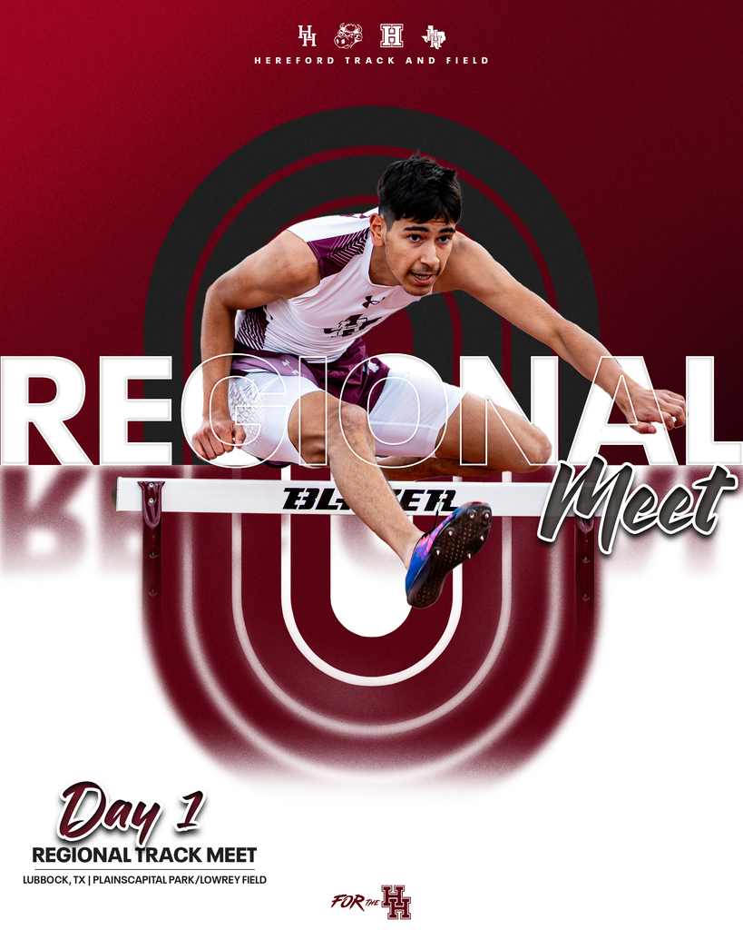 A sports poster with a runner jumping over a hurdle. Text reads "Regional Meet" and "Day 1" against a maroon background.