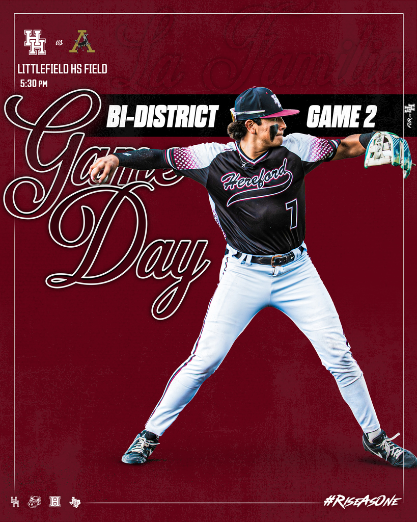 A baseball player in a uniform pitches a ball in a game. The background shows the text "BI-DISTRICT GAME 2".