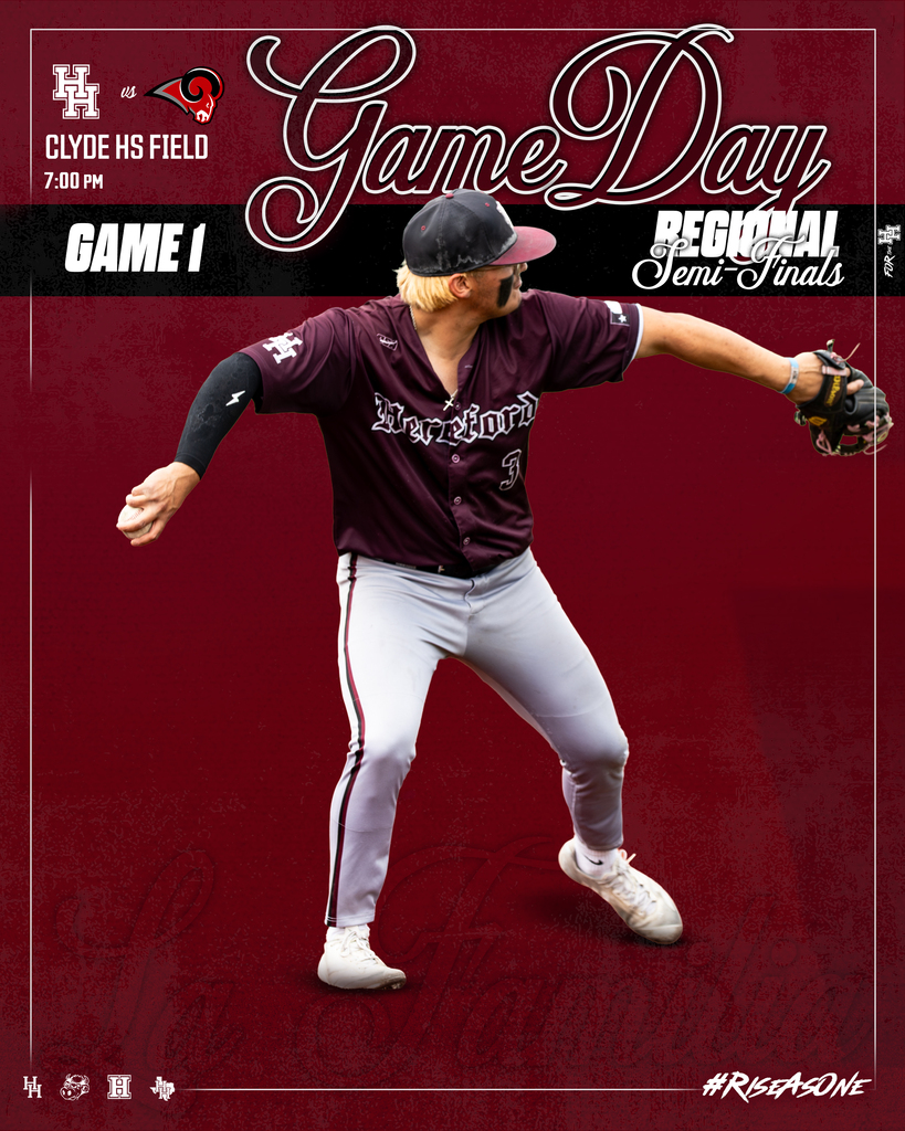 Poster with a baseball player mid-pitch, wearing a maroon jersey, white pants, and a hat. Background has a red and white color scheme.