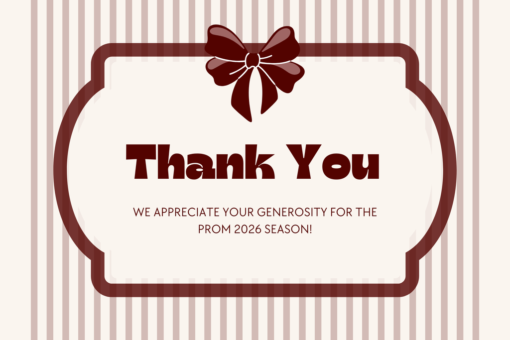 A white background with brown stripes displays a thank you note. A brown bow is at the top.