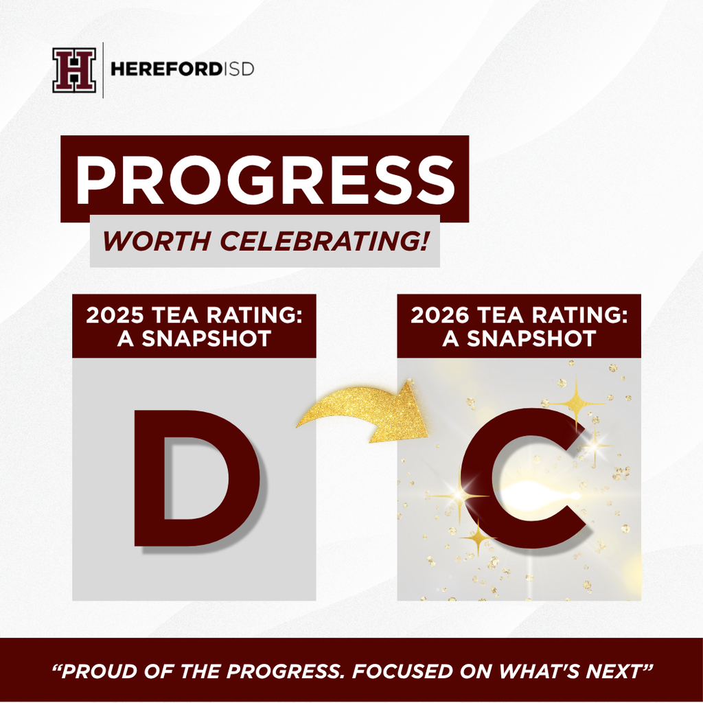 Hereford ISD TEA Rating Graphic going from a D to a C overall.
