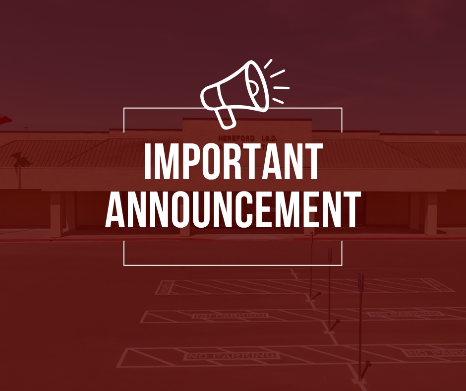 Red background with text "Important Announcement" and a megaphone graphic. Building with roof in background.