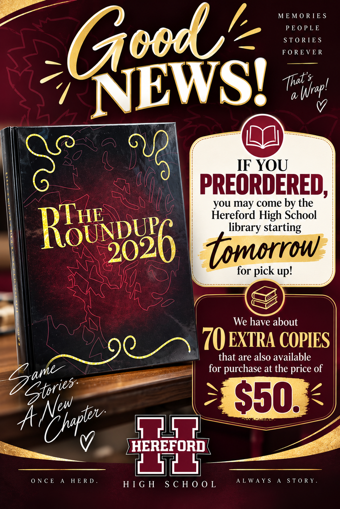 A promotional ad for "The Roundup 2026," a book available for purchase at Hereford High School for $50.