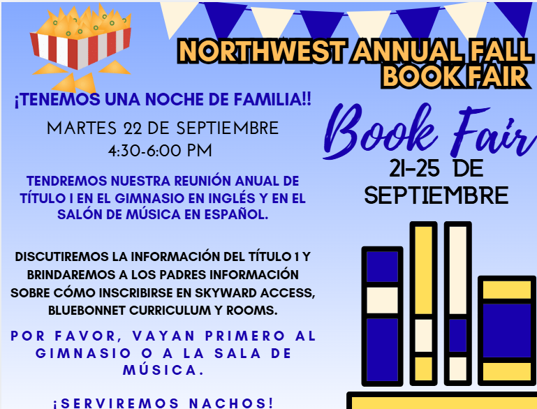 A poster for Northwest Annual Fall Book Fair on September 21–25. Details include date, time, and activities.